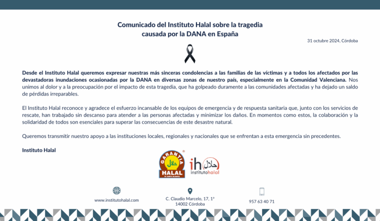 Comunicado del Instituto Halal sobre la tragedia de la DANA